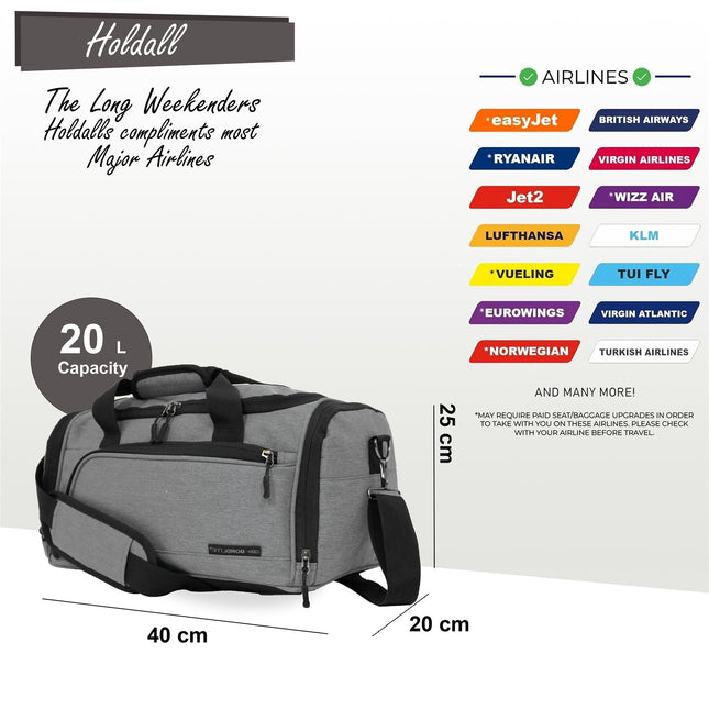 Holdall Carry On 40x 20 x25cm Under-seat Travel Duffel Bag for Ryanair, Easy Jet