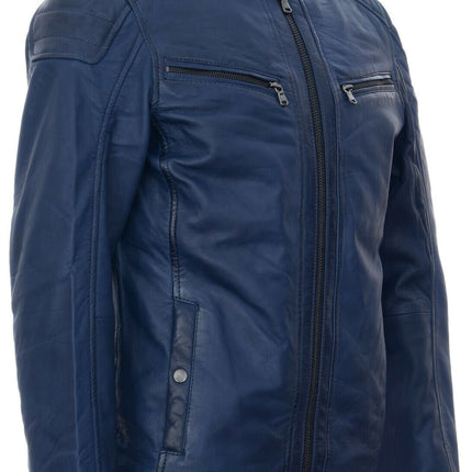 Mens Leather Jacket Vintage Quilted Retro Racing Zipped Biker - San Marino