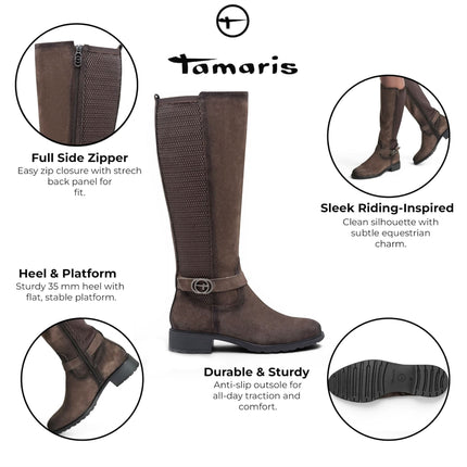 Tamaris Womens Taupe Leather Knee-High Long Riding Boots - 25618-43