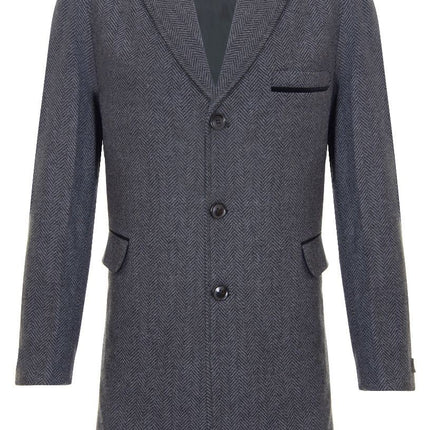 Mens 3/4 Long Grey Crombie Overcoat Jacket Herringbone Tweed Coat Peaky Blinder