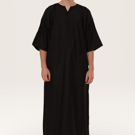 Men's Ramadan Black Moroccan Gandoura Thobe Robe Djellaba Eid Jubba- TT-006