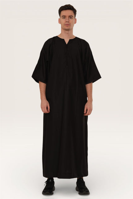Men's Ramadan Black Moroccan Gandoura Thobe Robe Djellaba Eid Jubba- TT-006