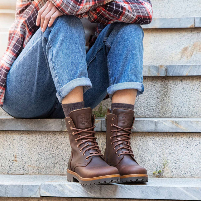 Panama Jack Women's Frisia B10 Bark Waterproof Leather Combat Boots