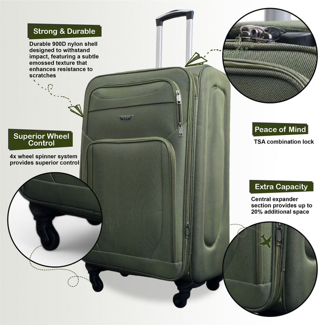 Expandable Soft Shell Cabin Suitcase 50.5 x 37 x 26 cm Luggage Suitable for Easyjet, Ryanair