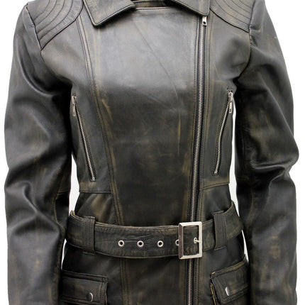 Womens Long Leather Biker Jacket-Quito