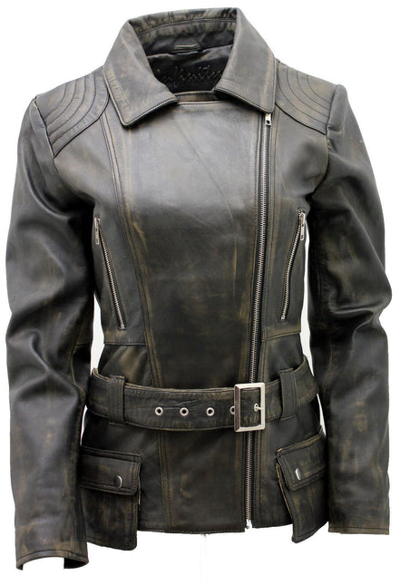 Womens Long Leather Biker Jacket-Quito