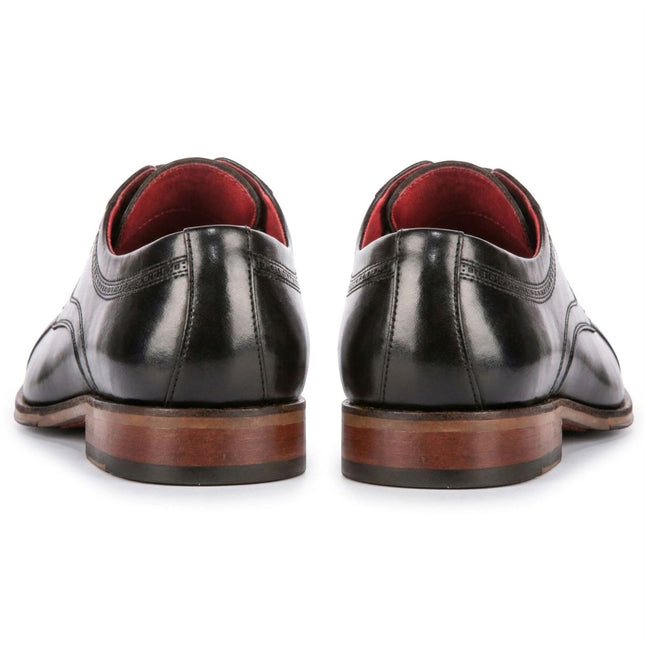 Justin Reess Men's Polished Black Leather Cap Toe Derby Shoes - Everett
