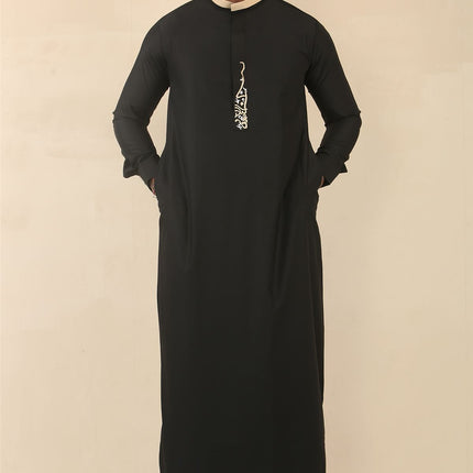 Men's Black Thobe Arab Saudi Emirati Islamic Clothing Jubba Robe