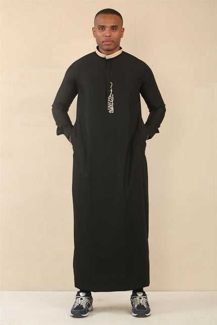 Men's Black Thobe Arab Saudi Emirati Islamic Clothing Jubba Robe