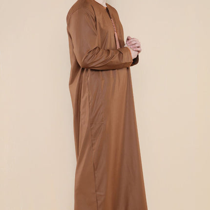 Mens Brown Jubba Saudi Islamic Arab Eid Emirati Kaftan Jubbah Tassel Robe