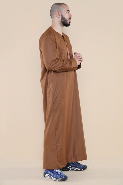 Mens Brown Jubba Saudi Islamic Arab Eid Emirati Kaftan Jubbah Tassel Robe