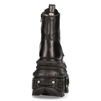 New Rock Metallic Black Leather Military Boots - M-MILI083CCT