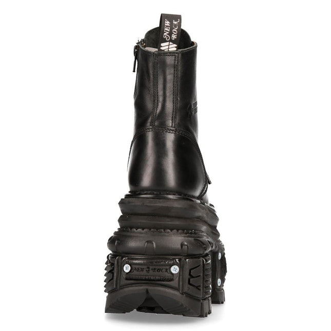 New Rock Metallic Black Leather Military Boots - M-MILI083CCT
