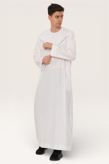 Men's Eid White Moroccan Thobe Robe Djellaba Ramadan Eid Jubba- HM10