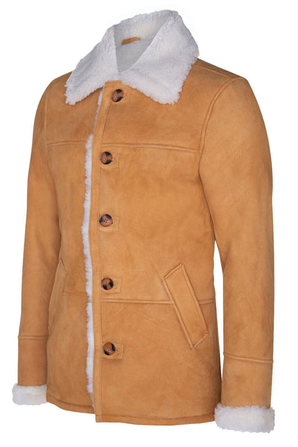 Mens Classic Sheepskin Car Coat-Auburn