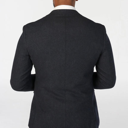 Men's Navy Blue Wool Blend Tweed 3 Piece Formal Suit