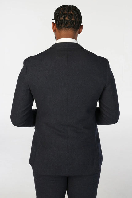 Men's Navy Blue Wool Blend Tweed 3 Piece Formal Suit