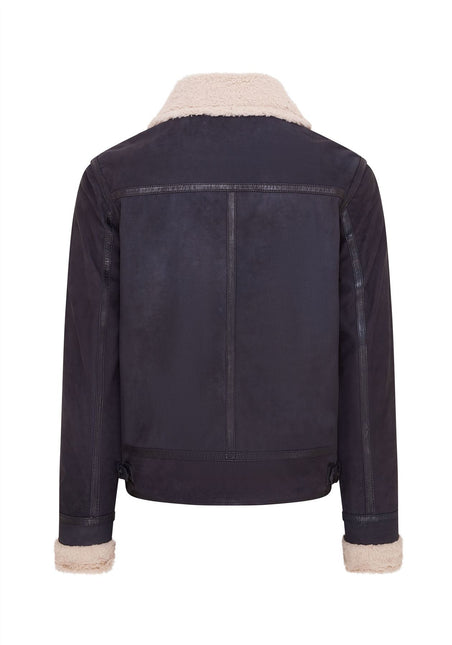 Mens Real Sheep Suede Bomber Jacket Aviator Jacket with Fur Lining