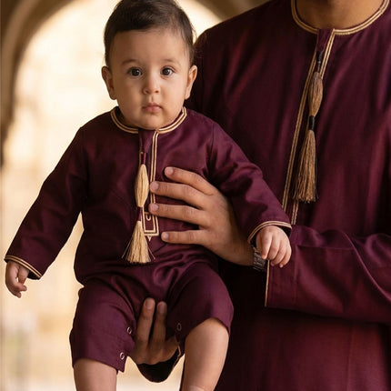 Baby Boys Ramadan Wine Red Moroccan Thobe Robe Emirati Eid Jubba- B-TT003