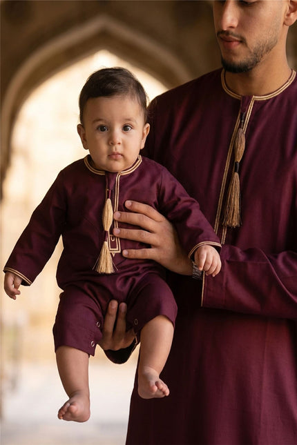 Baby Boys Ramadan Wine Red Moroccan Thobe Robe Emirati Eid Jubba- B-TT003