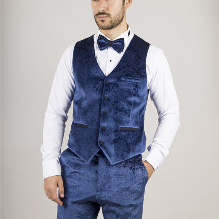 Men's Blue 3 Piece Velvet Wedding Tuxedo Formal Suit