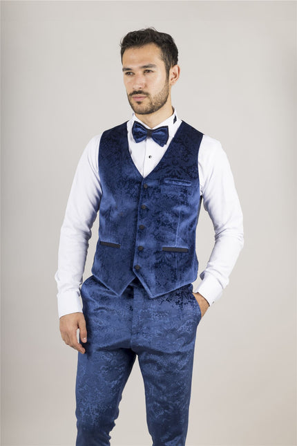 Men's Blue 3 Piece Velvet Wedding Tuxedo Formal Suit