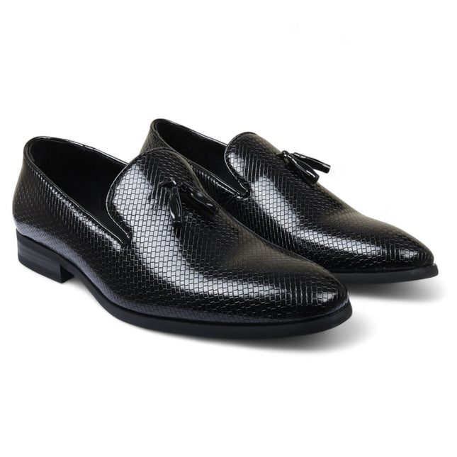 Men’s Black Formal Tassel Loafers Slip-On Leather Shoes