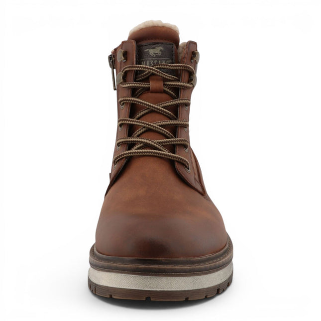 Mustang Men's Cognac Brown Faux Leather Winter Lace-Up Ankle Boots - M0091001