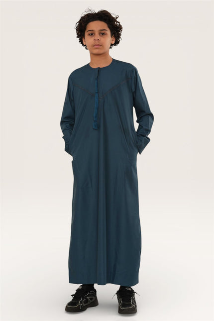 Kids Boys Ramadan Eid Blue Moroccan Jubba Robe Djellaba Thobe - K-TT008
