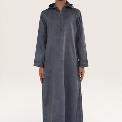 Kids Boys Hooded Eid Grey Moroccan Jubba Robe Ramadan Eid Thobe - K-HM12