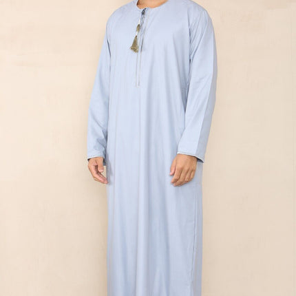 Mens Blue Thobe Jubba Saudi Islamic Arab Eid Emirati Kaftan Jubbah Tassel Robe