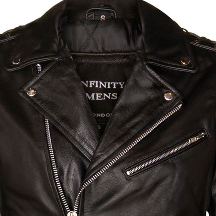 Mens Embossed Brando Leather Biker Jacket-Chicago