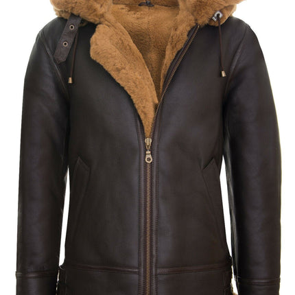 Mens Hooded Sheepskin Leather B3 Flying Jacket-Columbus