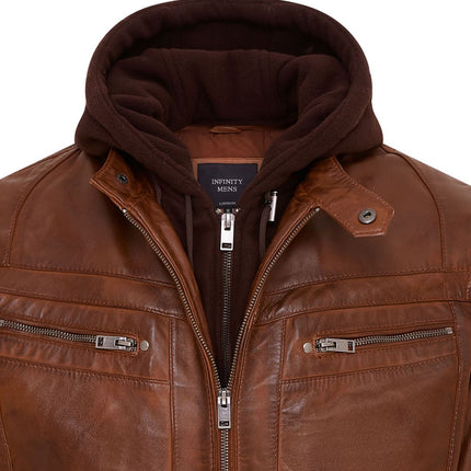 Mens Air Force Hooded Bomber Aviator Real Leather Flight Bomber Jacket