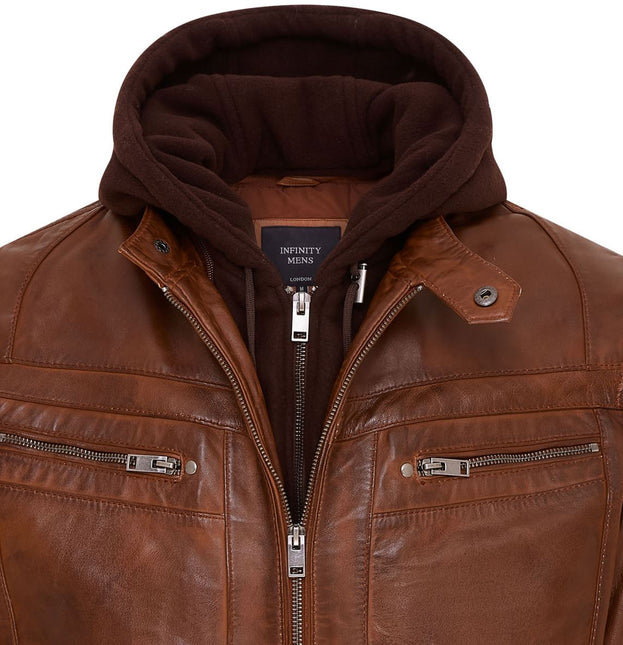Mens Air Force Hooded Bomber Aviator Real Leather Flight Bomber Jacket