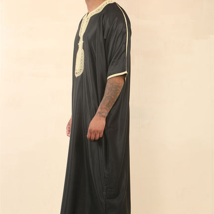 Men's Black Moroccan Thobe Djellaba Jubba Robe Eid