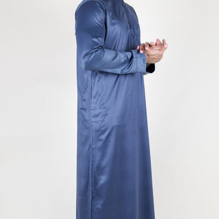 Men's Charcoal Thobe Robe Satin Emirati Islamic Jubba Eid Regular Fit