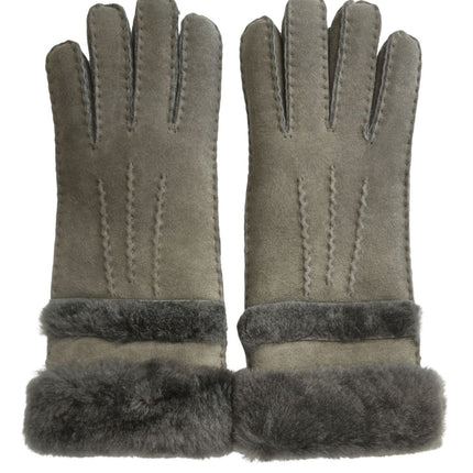 Infinity Leather Womens Grey Sheepskin Suede Gloves with Roll Up/Down Cuff
