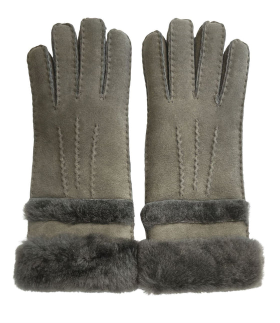 Infinity Leather Womens Grey Sheepskin Suede Gloves with Roll Up/Down Cuff