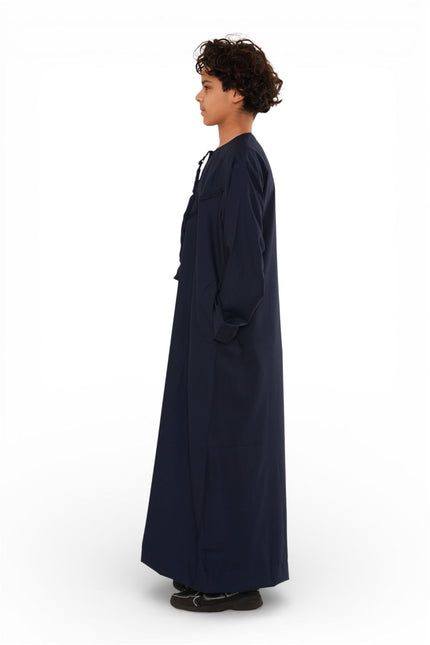 Kids Boys Eid Navy Blue Moroccan Jubba Robe Djellaba Ramadan Eid Thobe - K-HM11
