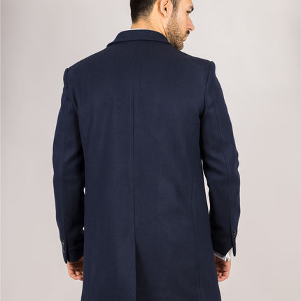 Men's Wool Blend Classic Collar Navy Overcoat