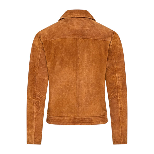 Women’s Tan Suede Leather Bomber Blouson Jacket - Varsity