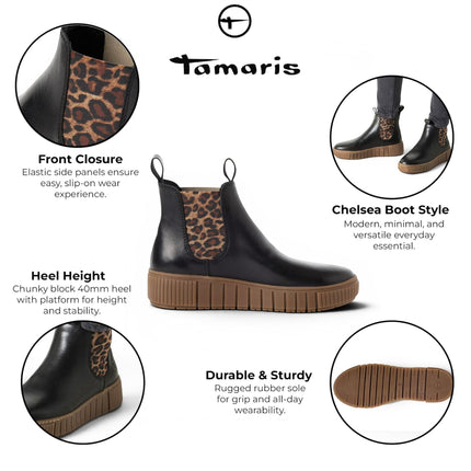 Tamaris Womens Black Leather Chelsea Ankle Boots - 25403-43