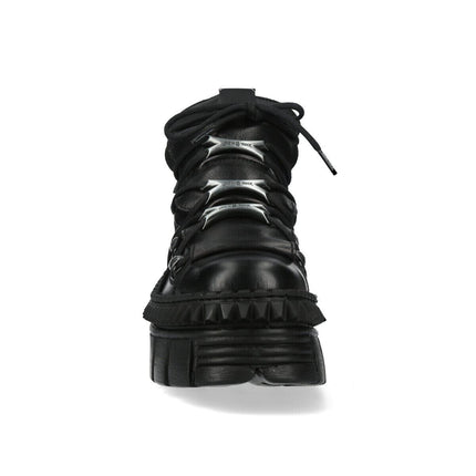 New Rock Black Leather Ankle Goth Boots-WALL106-S13