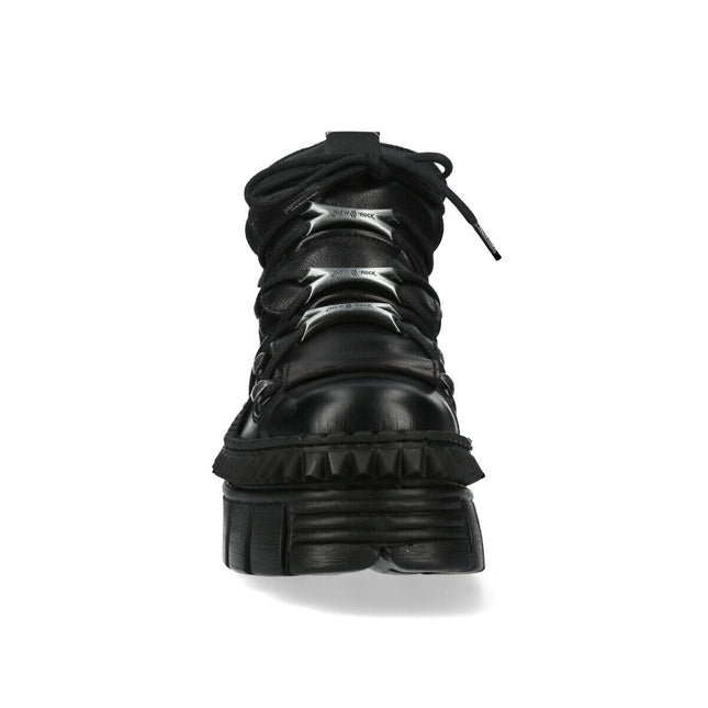 New Rock Black Leather Ankle Goth Boots-WALL106-S13