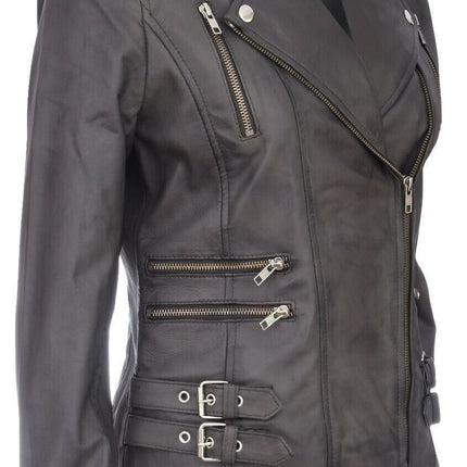 Womens Leather Brando Biker Jacket-Orlando