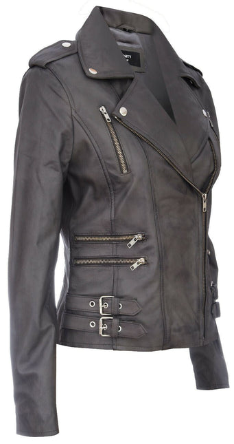 Womens Leather Brando Biker Jacket-Orlando