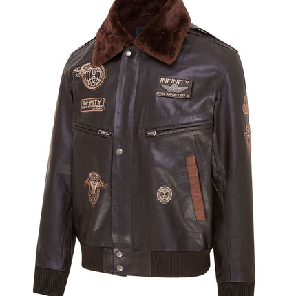 Mens Leather Bomber Jacket Air Force Badge Pilot Flying US Aviator Jacket