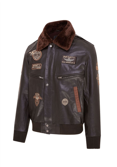 Mens Leather Bomber Jacket Air Force Badge Pilot Flying US Aviator Jacket