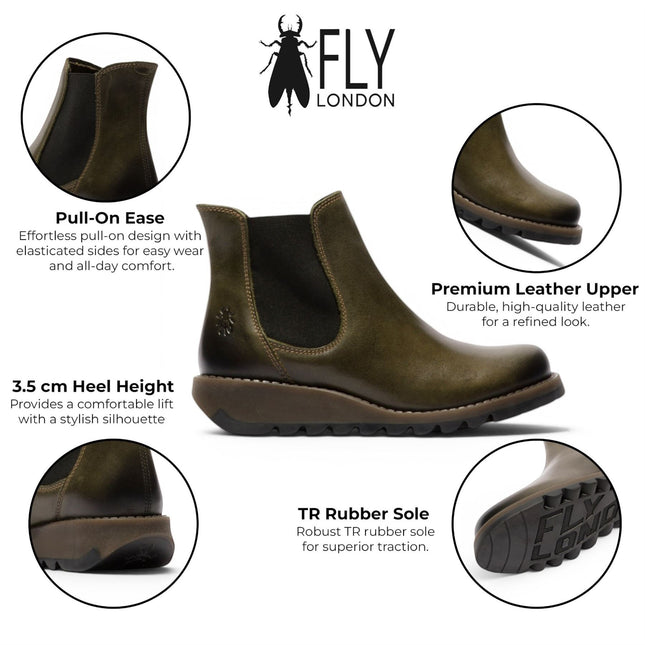 Fly London Womens Diesel Green Chelsea Leather Ankle Boots - SALV195